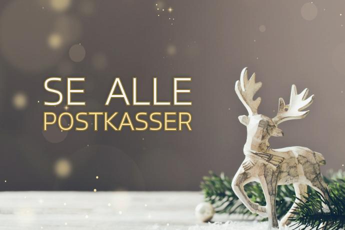Et reinsdyr pyntegjenstand og teksten Se alle postkasser BILDE