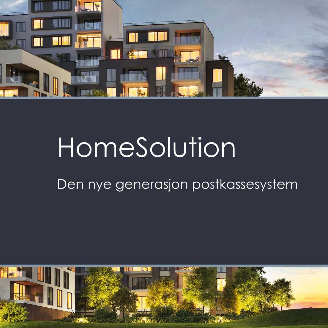 Bilde av leiligheter, tekst HomeSolution - den nye generasjon postkassesystem BILDE