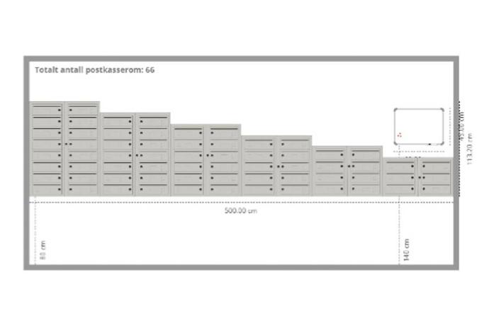 Plantegning av postkasser på vegg BILDE