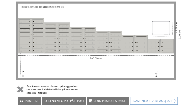 Plantegning av postkasser på vegg BILDE 